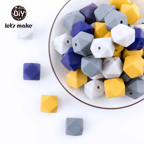 Silicone Beads BPA Free Hexagon Beads 14mm Food Grade Silicone Teether DIY Teething Beads Necklac 10pc Baby Teether Let's Make