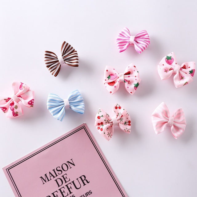 idecherry 8 Pcs Baby Hair Clips Striped Bowknot Children Hairgrips Headwear Fashion Baby Hair Accessories Girls Hairpins